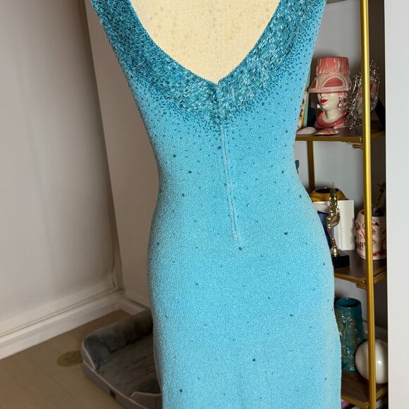 1960s GENE SHELLY beaded knit dress Size M - Picture 4 of 10